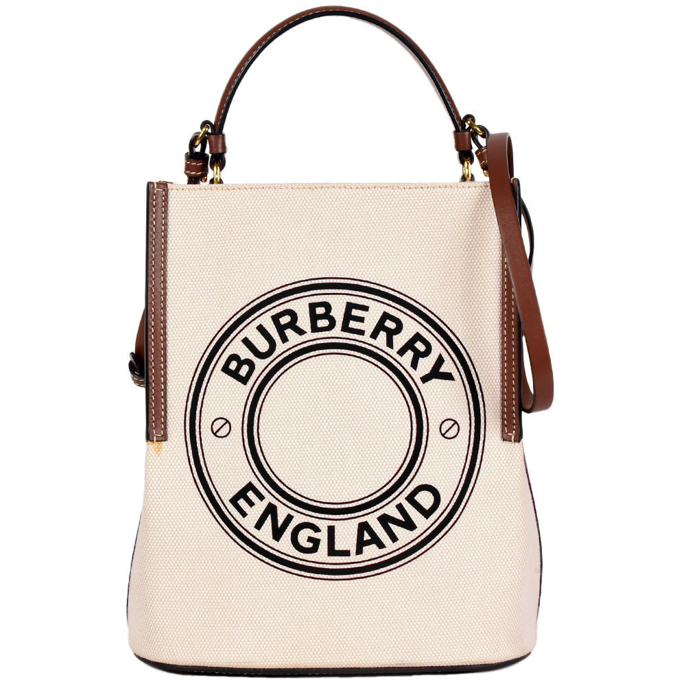 Burberry Peggy Cotton Bucket Graphic Bag Logo Canvas Small Natural